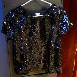 J Crew black sequin tee